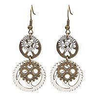 Fengzhicai Women Steampunk Antique Gear Pendant Long Dangle Hook Earrings Jewelry