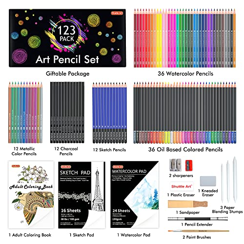 Shuttle Art Professional Drawing Kit, 123 Pieces of Drawing Pencils Set