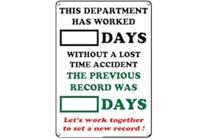 SIGNJOKER Weatherproof Plastic Dry Erase Days Without A Lost Time Accident Sign, with English