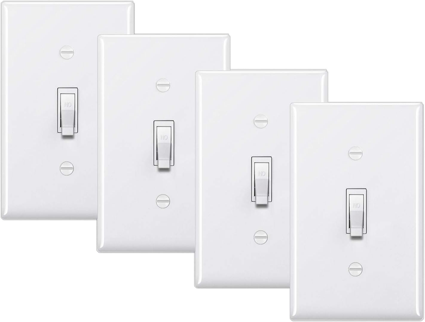 [4 Pack] BESTTEN Toggle Light Switch with Wall Plate, Single-Pole, 15A, 120V, UL Listed, White