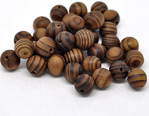 300PCs Coffee Stripe Round Wood Beads 10mm Jewelry Findings Bracelet Necklace Making