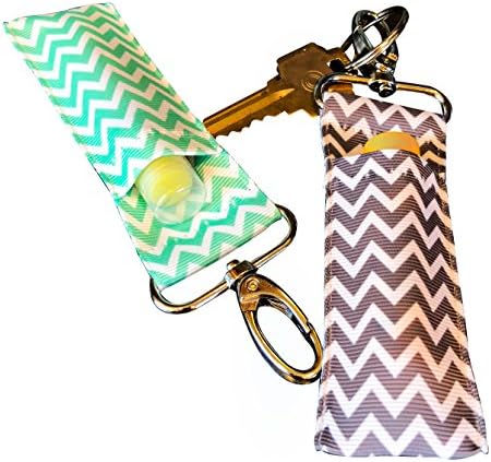 Chapstick Keychain Holder. 2 Pack Lip Balm Holder in Chevron Colors. (2 Pack, Emerald &amp; Gray)
