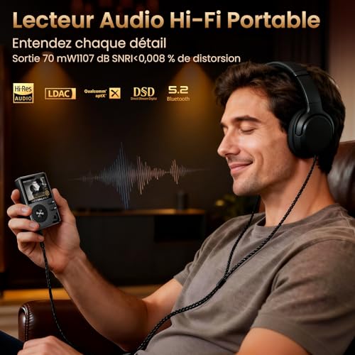 HIFI WALKER H2 Bluetooth Hi-Res MP3 Player, 64GB Audiophile HiFi MP3 Player, ESS DSD FLAC, Portable Audio Player, Zinc Case, USB DAC, Line Out, Expandable up to 512GB