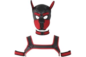 Ginchain Neoprene Dog Full Face Head Mask Kit, Novelty Costume Pup Hood Mask with Collar and Strap