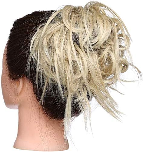 New Tousled Synthetic Hair Bun Hairpiece - Elastic Updo Instant Ponytail Messy Wig Hair Donut - Ash Blonde & Bleach Blonde - Image 5