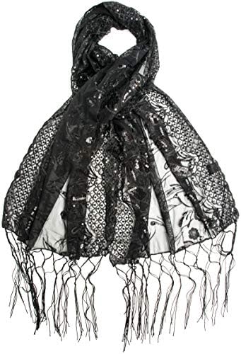 Bohomonde, Amaryllis Shawl, Sequin Evening Wrap, Embroidered Sequin Shawl