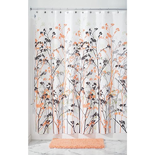 InterDesign Freesia Shower Curtain, 72 x 72-Inch, Coral-Gray