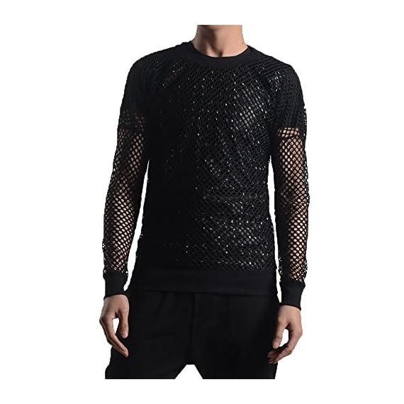 YOUMU-Men-See-Through-Fishnet-Mesh-Long-Sleeve-Shirt-T-Shirt-Dance-Gothic-Punk-Fashion-Top-Clubwear-Black