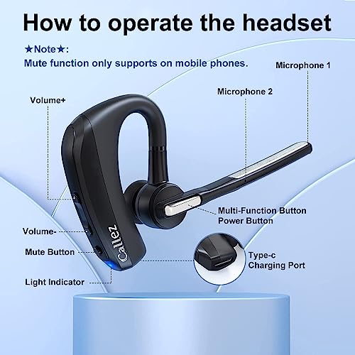 Bluetooth Headphones with CVC8.0 Dual Microphone Noise Cancellation, Pinganillo V5.0 Wireless Bluetooth Headset for Mobile iPhone Samsung Driving Office Business, Clear Chat