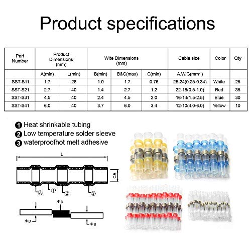 100pcs Heat Shrink Butt Connectors, QY Solder Seal Wire Connectors - Waterproof Insulated Marine Automotive Electrical Terminals + 328PCS Heat Shrink Tubing 2:1 Wire Shrink Wrap Kit