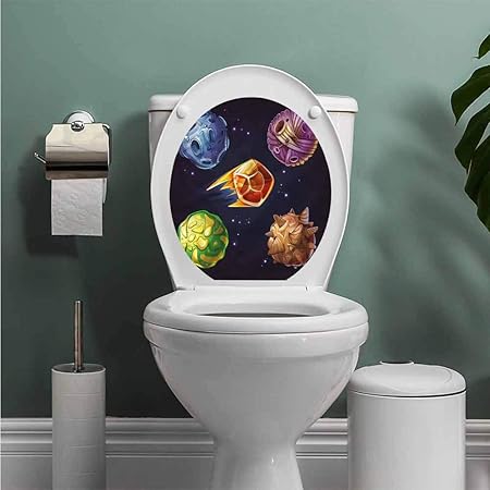 Thinkingpower Boys Room Toilet Seat Tattoo Cover Five Celestial Bodies Vinyl Bathroom Decor W8xl11 Inch Amazon Co Uk Kitchen Home