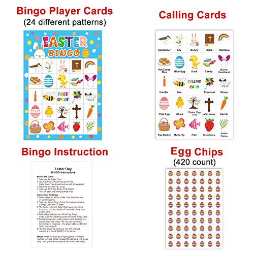 Easter Bingo Game for Kids, Yoklili Easter Egg Bunny Game Cards Party Favors Supplies for Children Adults Classroom, 24 Players