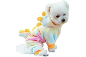 Anelekor Dinosaur Dog Clothes for Small Dog Girl Boy,Fleece Winter Puppy Hoodies with Leash Ring,Cold Weather Coat for Cat,Funny Dog Dinosaur Costume for Christmas Halloween. (Yellow, X-Small)
