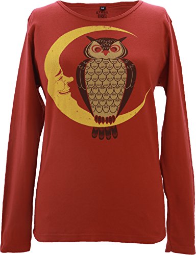 Green 3 Women's 100% Organic Cotton Harvest Owl Long Sleeve T-shirt Made in USA (Medium)