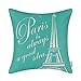 CaliTime Canvas Throw Pillow Cover Case for Couch Sofa Home Decoration Famous Paris Eiffel Tower 18 X 18 Inches Teal