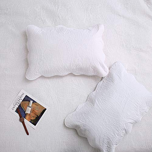 VEEYOO Bedspread Coverlet Set 3 Pieces - Soft Microfiber Lightweight Comforter Quilt Set for All Season, Full/Queen, White - Thumbnail 4