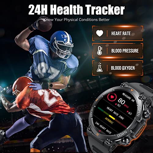 Military Smart Watches for Men Make Call 1.39" HD Big Screen Fitness Tracker Rugged Tactical Smartwatch Compatible with iPhone Samsung Android Phones Heart Rate Sleep Monitor Sports Watch, Bluetooth