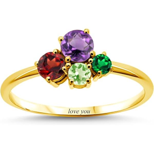 BETHZA Custom Gold Mother's Ring With Birthstones & Names - 10K 14K 18K Personalized Jewelry - View #10