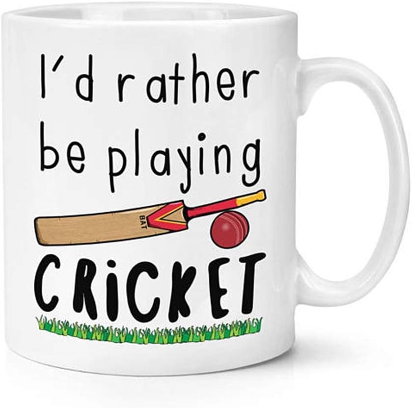 OttoRiven101 - I'd Rather Be Playing Cricket Mug Cup, 11oz Ceramic Coffee Mug/Tea Cup, High Gloss