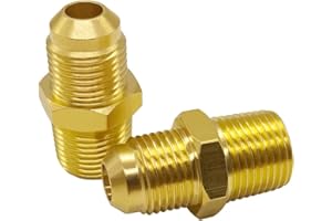Hooshing 3/8" Flare to 3/8" NPT Male Brass Tube Fitting Half-Union Propane Gas Fitting Adapter, 2 Pack