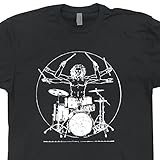 Da Vinci Drums T Shirts Rock Drummer Vitruvian Man Player Band Guitar Bass Amp Tee Drumming Vintage Mens Womens Kids Shirtmandude