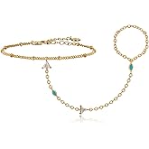 Cicy Bell Hand Chain 18k Gold Plated Bracelet for Women Trendy Teardrop Cubic Zirconia Adjustable Finger Ring Slave Dainty Bracelets Jewelry Gifts