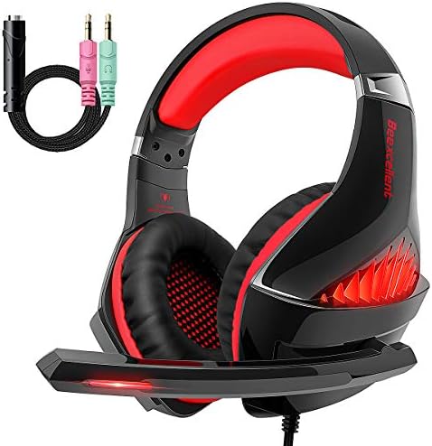 Beexcellent Gaming PS4 Headset, Stereo Surround Bass Gaming Headphones Over Ear with Noise Cancelling Mic, Supports Playstation 4 Pro Xbox One PC Mac