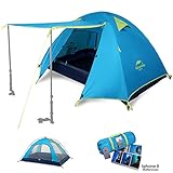 Topnaca 2-4 Person 3 Season Backpacking Tent Waterproof Awning Design Two Doors Double Layer with Aluminum Rods for Outdoor Camping Family Beach Hunting Hiking Travel (Azure, 3 Person)