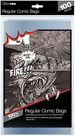 Ultra Pro - Comic Bags Regular Size 7-1/8 Inch x 10-1/2 inch (100 Bags), Clear, Small