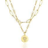 ABDOT Gold Necklace for Women Layered Birth Flower Necklaces 18K Gold Plated Custom Birth Month Floral Necklaces Paperclip Chain Necklace Women Anniversary Birthday Gifts for Women