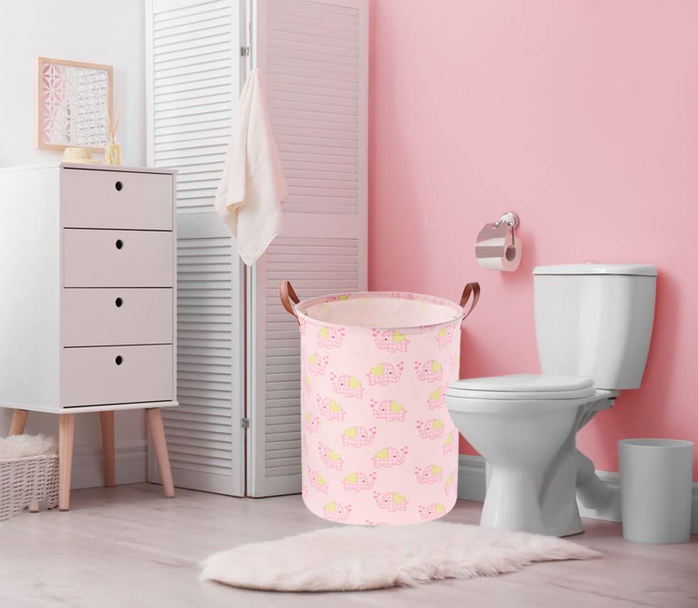 ESSME Pink Laundry Hamper,Elephant Hamper Waterproof Baby Laundry