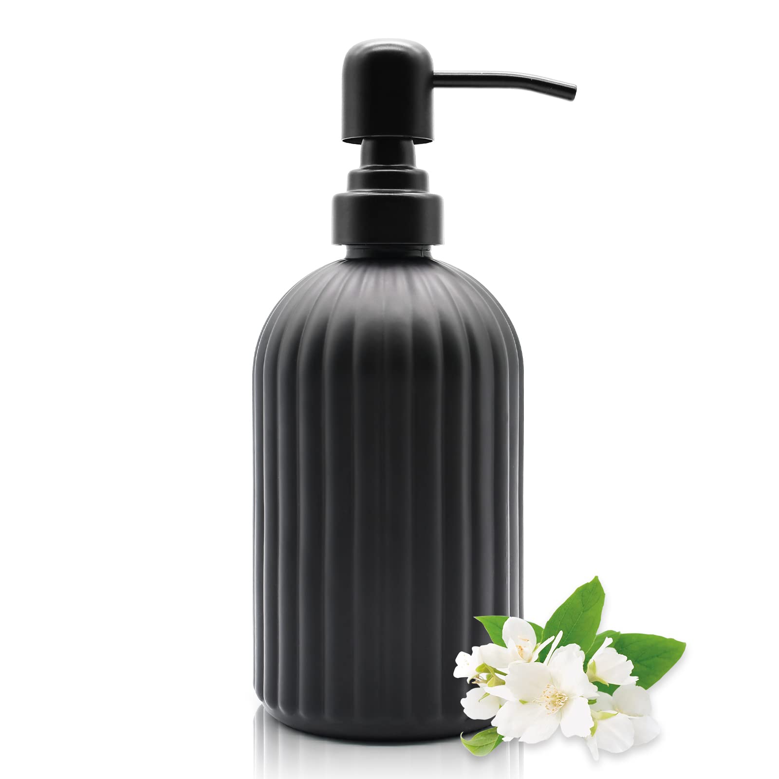 14 Oz Glass Soap Dispenser with 304 Rust Proof Stainless Steel Pump, Refillable Hand Liquid Soap Dispenser for Bathroom, Kitchen, Countertop, Laundry Room (Black)