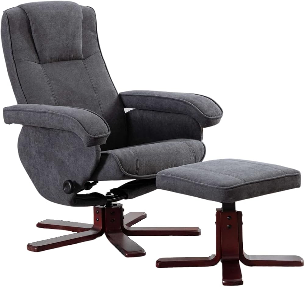 EVRE Armchair With Foot Stool and Reclining Functions Fabric Dark Grey