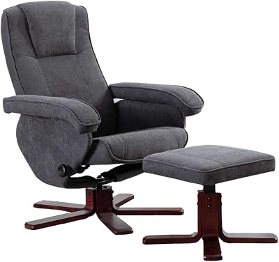 EVRE Armchair With Foot Stool and Reclining Functions Fabric Dark Grey