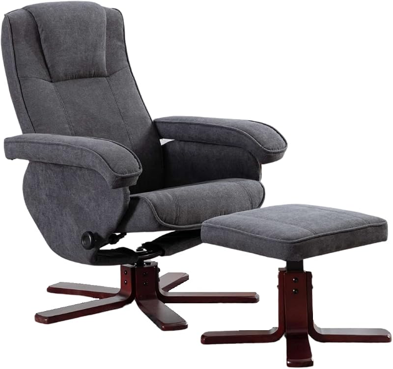 EVRE Armchair With Foot Stool and Reclining Functions Fabric Dark Grey