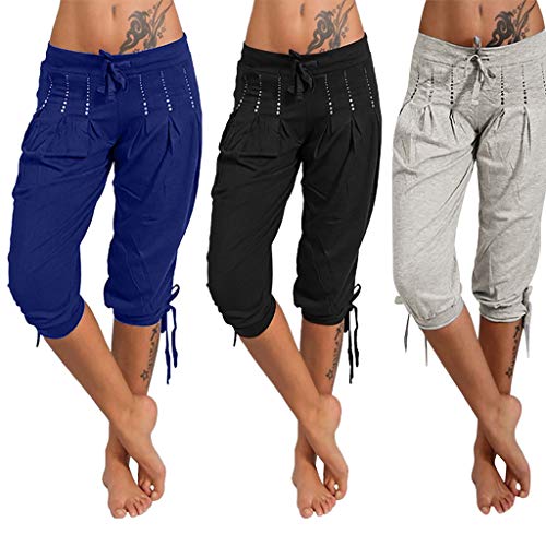 Womens Fashion Pants, Classic Fit Stretch Capri Yoga Pants Baggy Casual Chino Pants Cargo Cropped Harem Trouser (XL, Black)