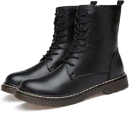 Amazon Co Jp メンズウィンターレザーブーツ ミリタリーブーツコンバットブーツメンズハイトップラージサイズブーツテンドンソールズメンズプラスベルベットウォームシューズ 色 A サイズ 40 ホーム キッチン