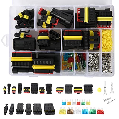 240pcs Waterproof Car Electrical Connector 1/2/3/4/5/6 Pin Way Electrical Automotive Wire Connectors Plug with Mini Automotive Blade Fuses