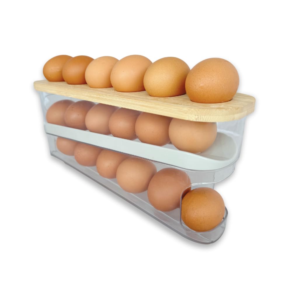Photo 1 of 18 Egg Dispenser for Refrigerator – Durable Organizer with Wooden Lid, Space-Saving Egg Storage Bin for Freshness, Kitchen Organization, Easy Access & Stylish Design