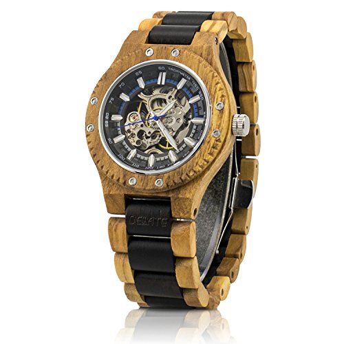 Bedate Unisex Wooden Self Winding Wristwatch Classic Skeleton