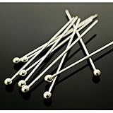 200 Silver Plated Solid Brass Headpins Head Ball Pins- Jewelry Making Findings- 50mm or 2 inches, 24 gauge