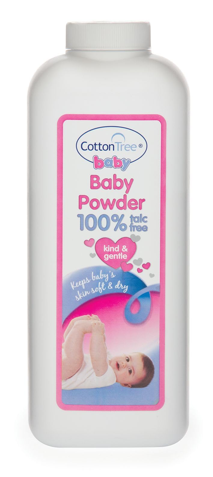Cotton Tree Baby Powder - 100% Talc Free | Keeps Babies Skin Soft & Dry - Use After Nappy Changes or Bathtime | Kind & Gentle - Contains Vitamin E (White, 280g)