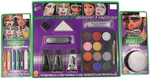 Halloween Make Up Bundle - 3 Items: Pack of Make Up Crayons, One Black Base, One Delux Make Up Kit