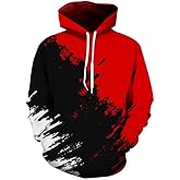 FLNEOO Mens Graphic Hoodies Pullover 3D Print with Pockets, Unisex Anime Black Red Hoodie Sweatshirt for Teen Boys