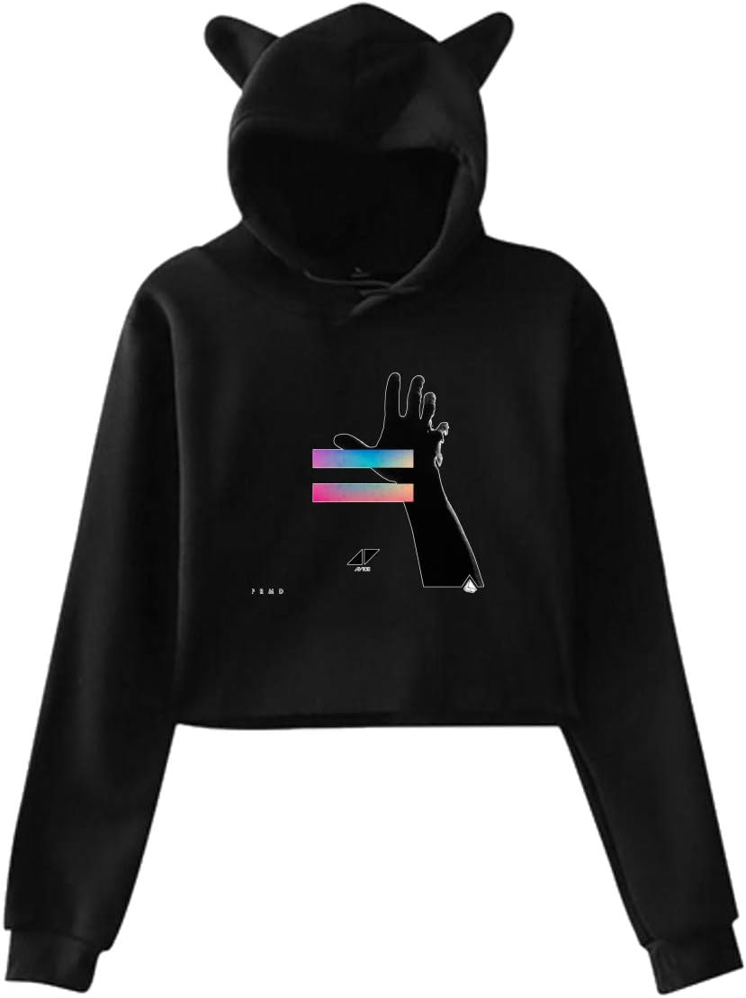 Woman Avicii Adorable Music Band Long Sleeves Cat Ear Hoodie Crop Sweater Style Hoodies Gift