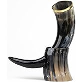 Viking Drinking Horn with Stand – Authentic & Food Safe Cup – No Leaks Drinking Beer Mug Rustic Vintage Home Decor Gifts