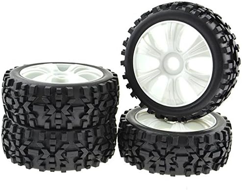 4PCS Grey 1:8 Off-Road RC Wheel Rims 17mm Hub 6 Spoke Rubber Tires for HSP HPI Cars