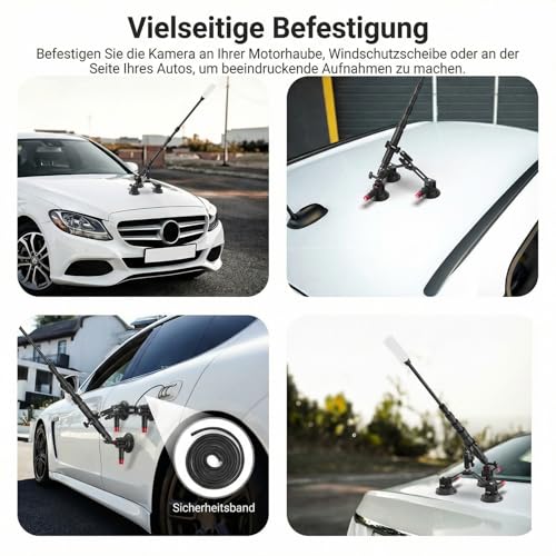 NEEWER Triple Suction Cup Car Mount Compatible with Insta360 X5 X4 GoPro DJI OSMO 360 Cameras, Quick Release Windscreen Magic Arm Mount, 2 in 1 Extension Rod/Selfie Stick, CA065