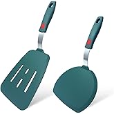 Silicone Spatula Set of 2 for Nonstick Cookware,Tenta Tenta Kitchen Slotted Angle Round Pancake Spatulas 600°F Heat Resistant Classic Rubber Spatula Set For Cooking-Dark Blue