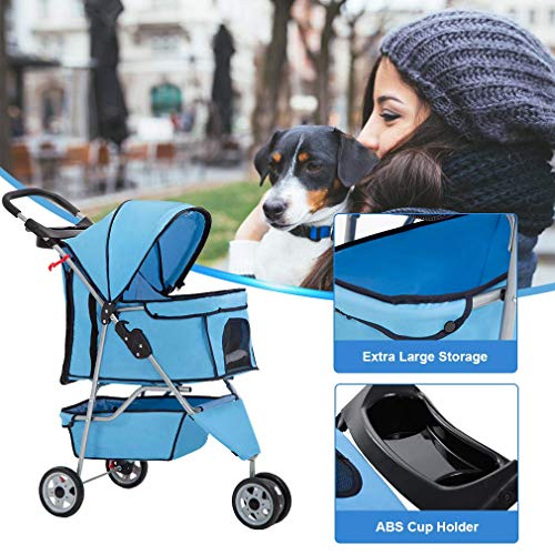 BestPet New Pet Stroller Cat Dog Cage 3 Wheels Stroller Travel Folding